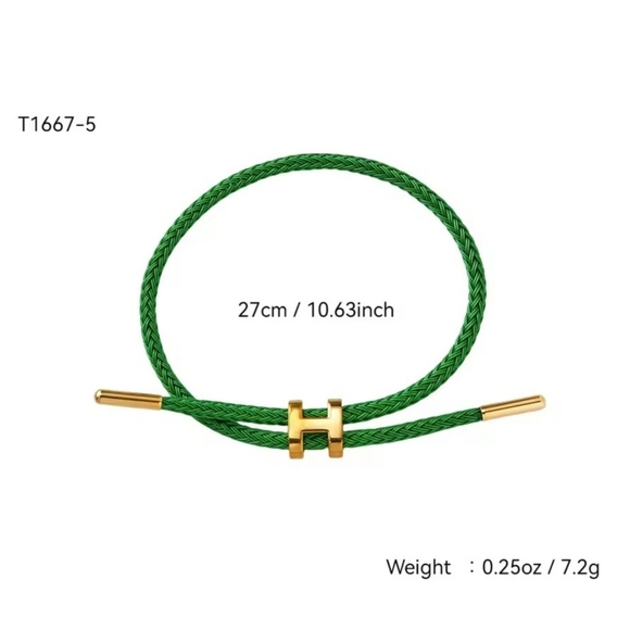 ✨ Green Braided Cable Bracelet with Gold-Tone Accents ✨ - Picture 3 of 3